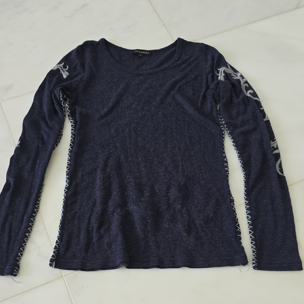 Jacqueline B Wool Blend Top with Embroidery